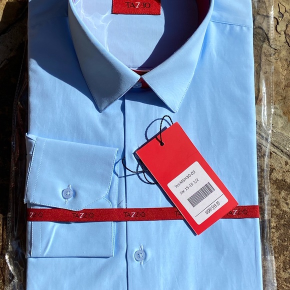 Tazzio Blue Dress Shirt.  Notch lapel. Size M. Neck 15-15.5 sleeve 32/33.  NEW! - Picture 3 of 6